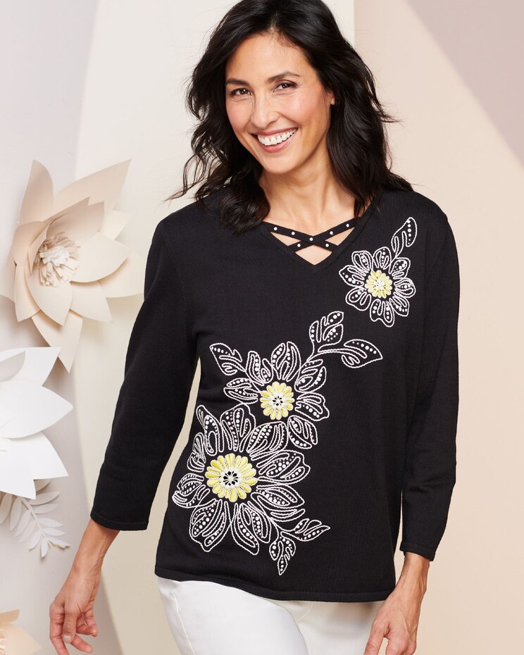 Alfred Dunner Dramatic Floral Embroidery Sweater image number 1