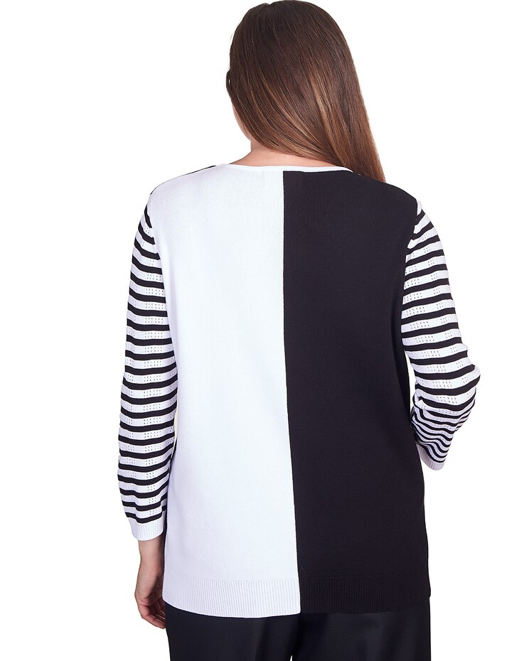Alfred Dunner® World Traveler Colorblock Striped Sleeve Sweater With Necklace image number 2