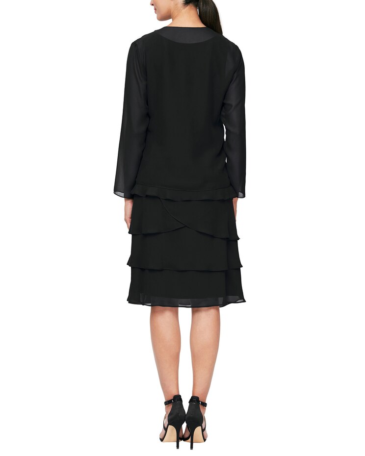S.L. Fashions Tea Length Embroidered A-Line Dress with Illusion Neckline image number 5