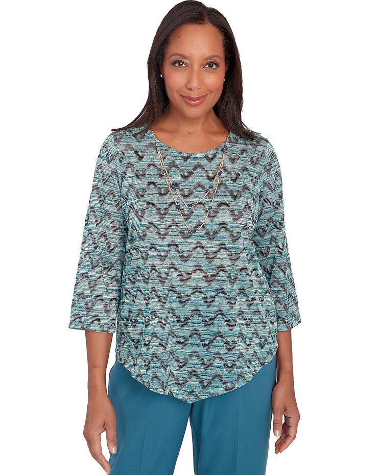 Alfred Dunner® Sedona Sky Novelty Space Dye Top With Necklace image number 1