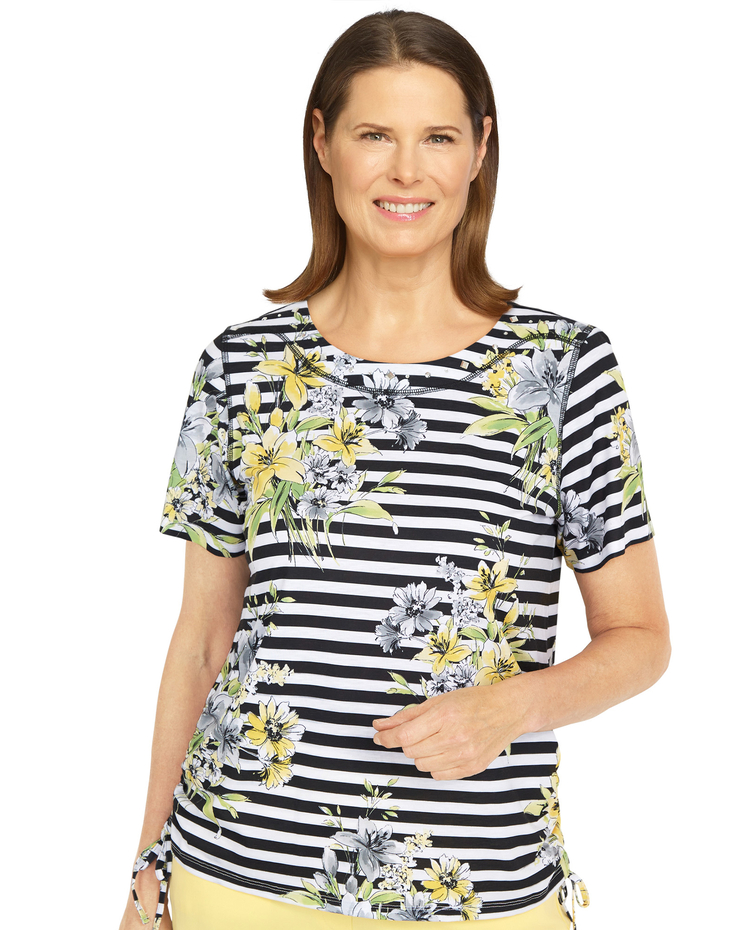 Alfred Dunner® Summer In The City Flower Bouquet Striped Tee image number 1