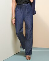 Cotton Tab-Front Straight Leg Pull-On Denim Jeans thumbnail number 1