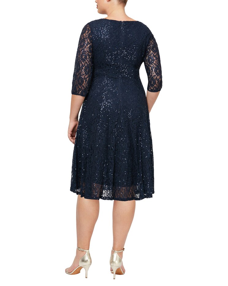 S.L. Fashions Lace Shoulder Beaded Tier Jacket Dress image number 3