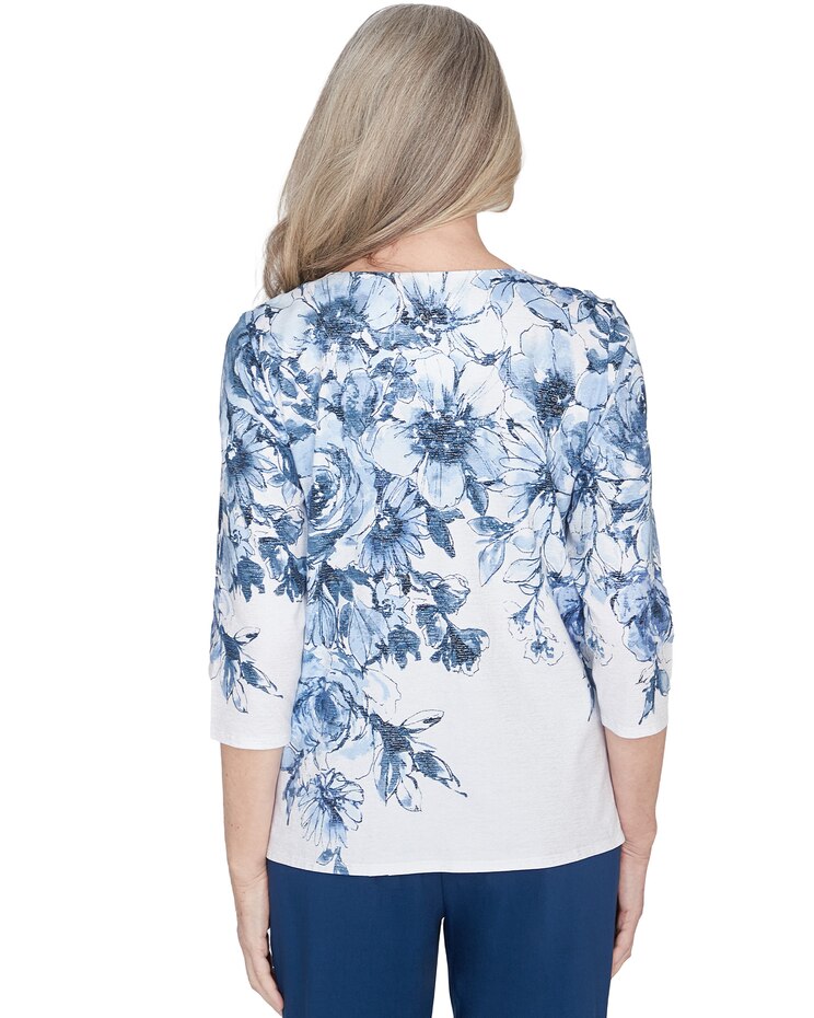 Alfred Dunner® Classics Floral Shimmer Three Quarter Sleeve Top image number 2