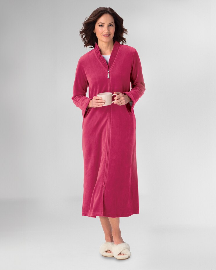 Velour Ruffle-Trim Zip Robe image number 1