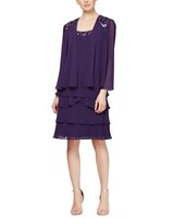 S.L. Fashions Tea Length Embroidered A-Line Dress with Illusion Neckline thumbnail number 1