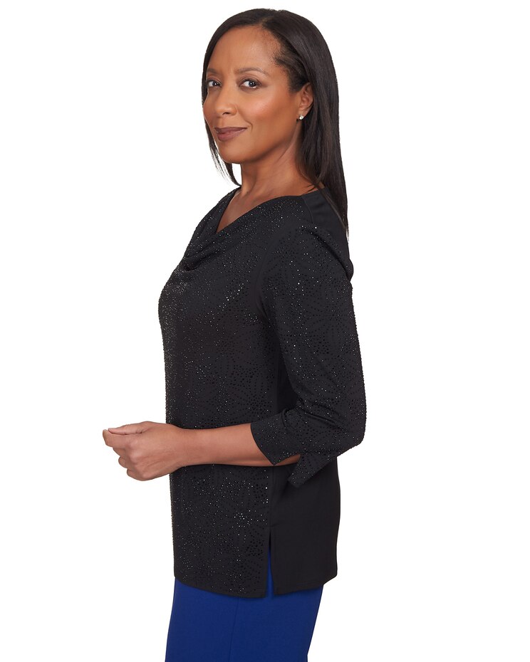 Alfred Dunner® Downtown Vibe Shimmery Cowl Neck Top image number 4