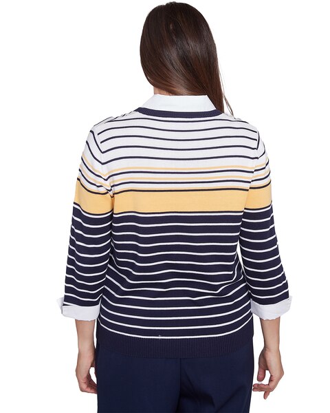 Alfred Dunner® Block Island Striped Two in One Collared Sweater with Necklace