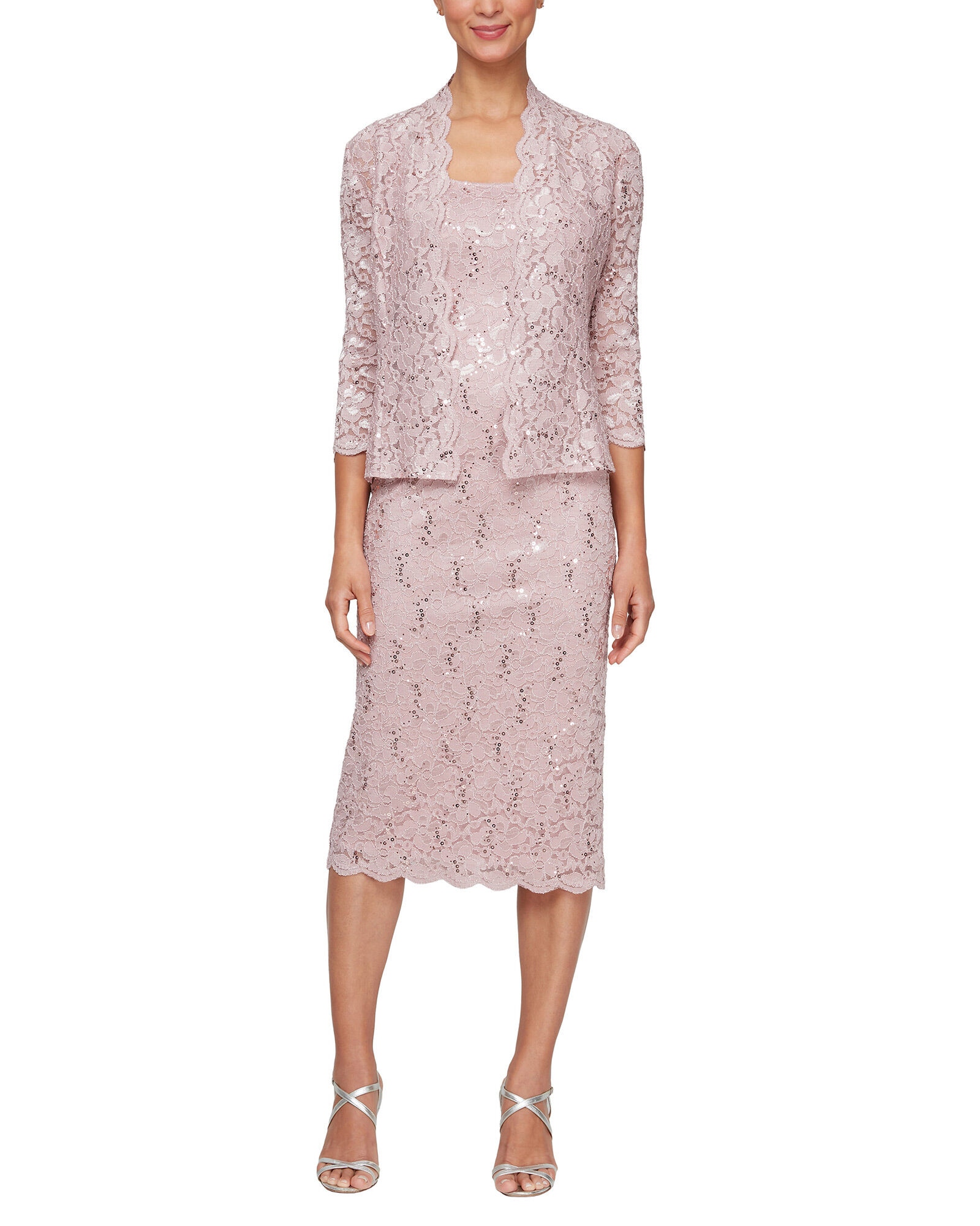 S.L. Fashions Two Piece T Length Sequined Lace Jacket Dress Draper s Damon s