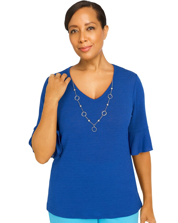 Alfred Dunner® Cool Vibrations Soft Fit Three Quarter Sleeve Top with Detachable Necklace image number 1
