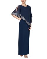 S.L. Fashions Long Dress With Asymmetrical Cape Overlay thumbnail number 1