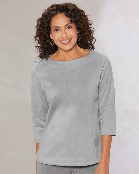 Stretch Microsuede Seamed Bateau Top