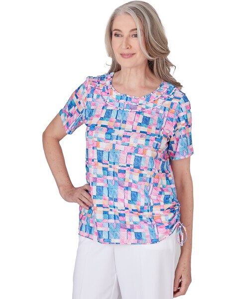 Alfred Dunner® Paradise Island Geometric Top with Braided Neckline
