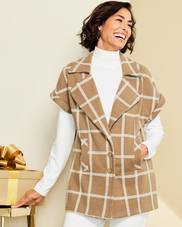 Windowpane Brush Knit Jacket by Picadilly image number 1