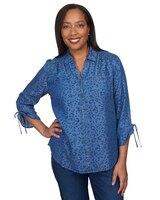 Alfred Dunner® Autumn Weekend Animal Print Tie Sleeve Button Up Top thumbnail number 1