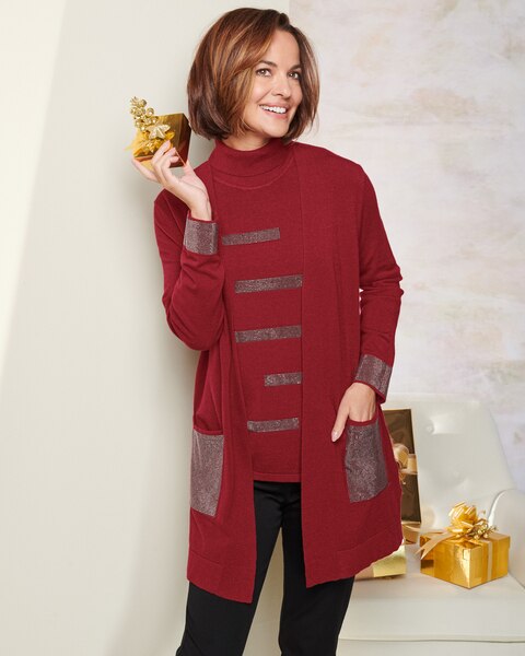 Rhinestone Embellished Cardigan & Turtleneck