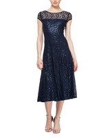 S.L. Fashions Cap Sleeve Tea Length Sequin Lace Dress thumbnail number 1