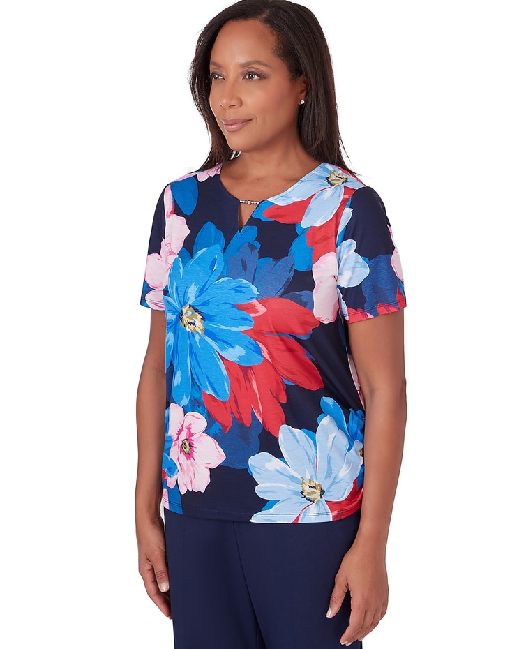 Alfred Dunner® All American Dramatic Flower Top with Ruching image number 3