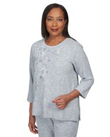 Alfred Dunner® Comfort Zone Flower Embroidery Split Hem Top thumbnail number 3
