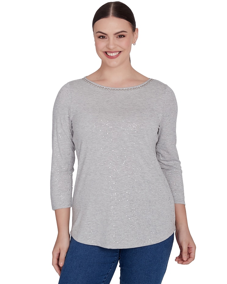 Ruby Rd® Wintery Glow Knit Emb Glitter Top image number 1