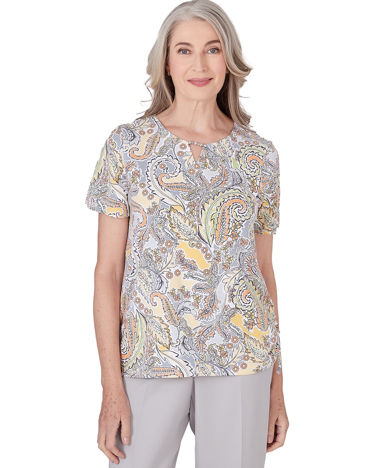 Alfred Dunner® Charleston Paisley Top with Side Ruching image number 1