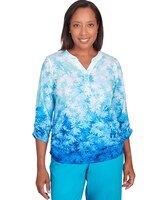 Alfred Dunner® Tradewinds Ombre Leaves Buttoned Split Neck Top thumbnail number 1