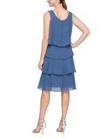 S.L. Fashions Long Dress with Asymmetrical Cape Overlay with Metallic Detail at Hem thumbnail number 5