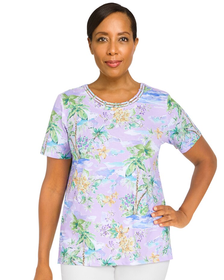 Alfred Dunner® Classic Island Tropical Scene Top image number 1