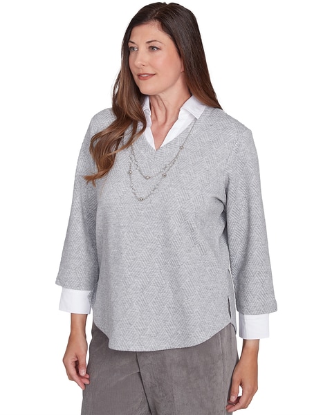 Alfred Dunner® Copenhagen Collar Layered Winter White Sweater