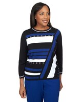 Alfred Dunner® Downtown Vibe Spliced Colorblock 3/4 Sleeve Sweater thumbnail number 1