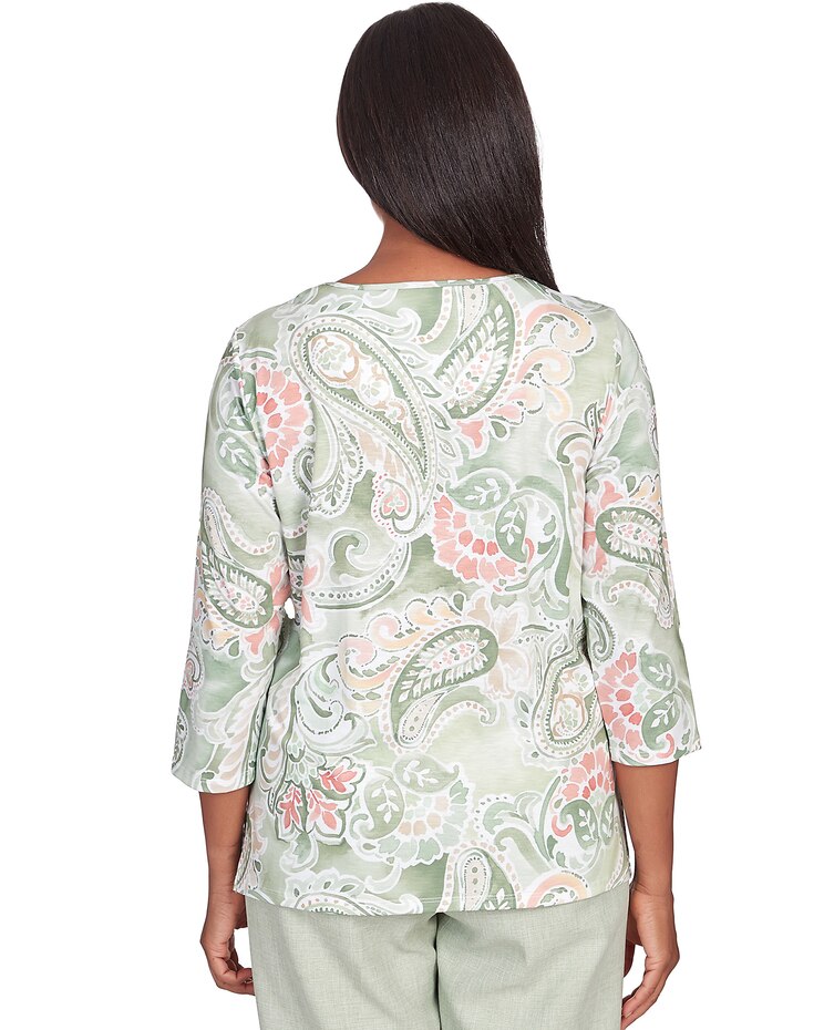 Alfred Dunner® English Garden Paisley Lace Paneled Crew Neck Top image number 2