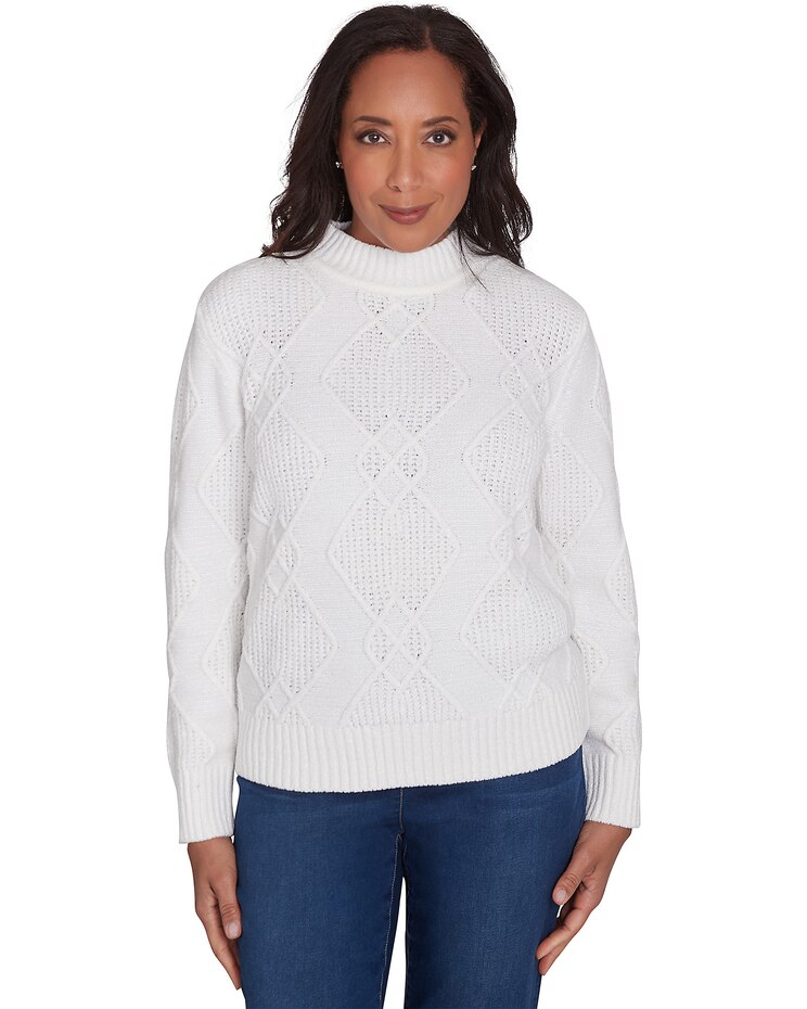 Alfred Dunner® Classics Chenille Diamond Turtleneck Sweater image number 1