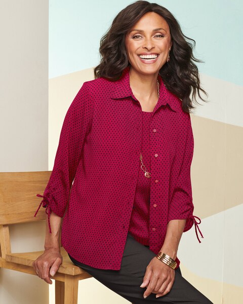 Chiffon Dot Print Big Shirt & Tank