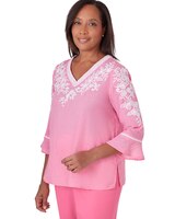 Alfred Dunner® Paradise Island V-Neck Embroidered Top thumbnail number 3