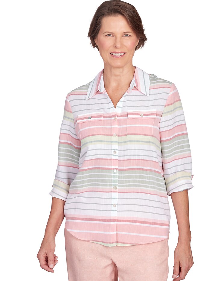 Alfred Dunner® English Garden Stripe Split Sleeve Button Down Shirt image number 1