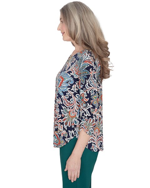Alfred Dunner® Classics Scroll Three Quarter Ruched Sleeves