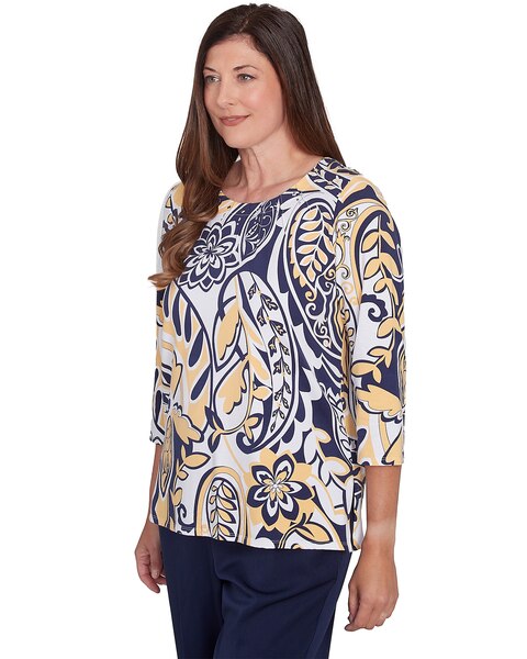 Alfred Dunner® Block Island Dramatic Paisley Crew Neck Top