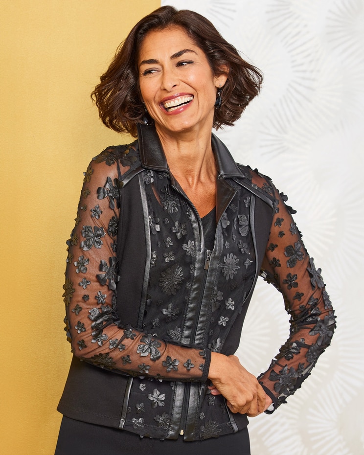 Floral Mesh Trimmed Jacket by Picadilly image number 1