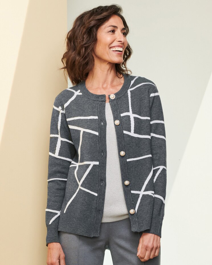 Graphic Pearl Button Sweater Jacket image number 1
