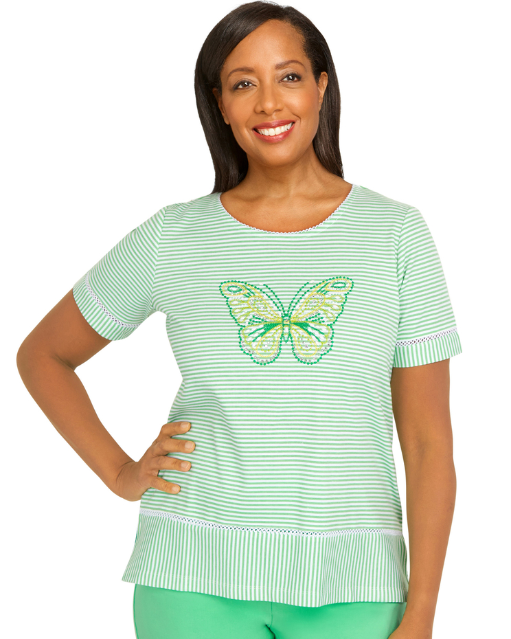 Alfred Dunner® Tropic Zone Butterfly Mini Stripe Top image number 1