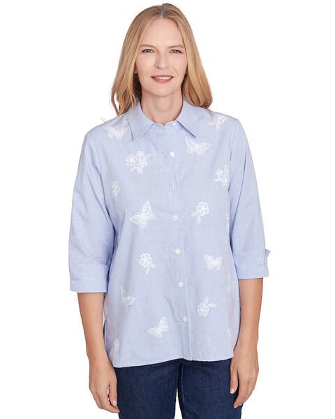 Alfred Dunner® Classics Striped Woven Butterfly Button Down Top