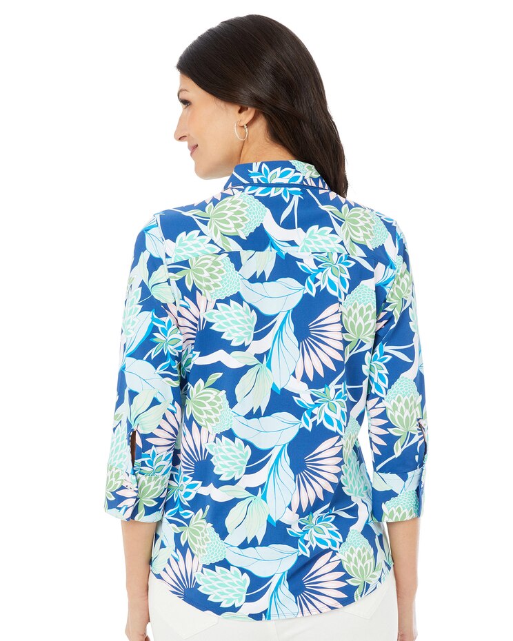 Foxcroft Mary 3/4 Sleeve Oasis Floral Jersey Shirt image number 2