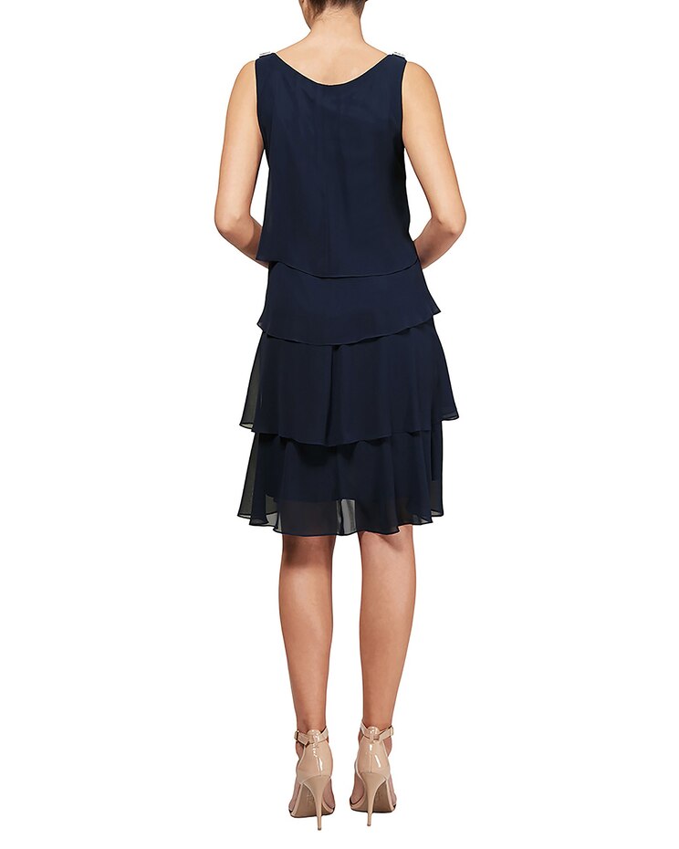 S.L. Fashions Sleeveless Tulip Tiered Dress with Barrel Pins at Shoulder image number 4