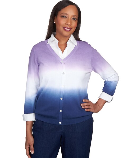 Alfred Dunner® Lavender Fields Ombre Pullover Cardigan Two In One