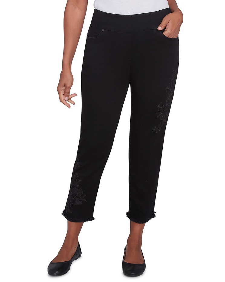 Alfred Dunner® Wild At Heart Embroidered Floral Denim Fringe Ankle Pant image number 1