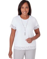 Alfred Dunner® Charleston T-Shirt with Lace Border Details and Detachable Necklace thumbnail number 1