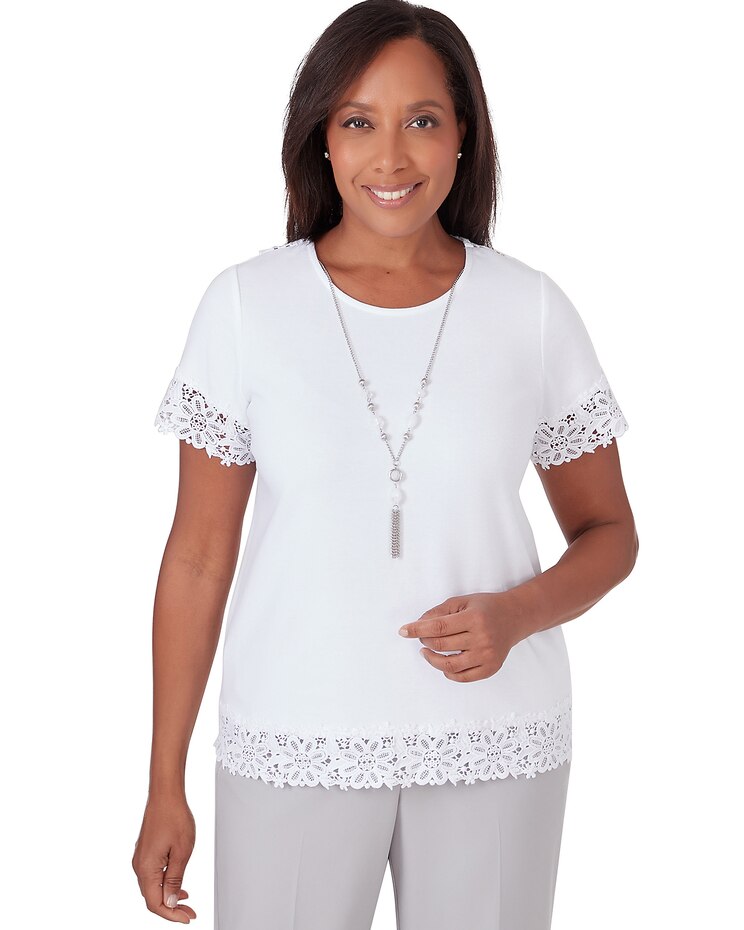 Alfred Dunner® Charleston T-Shirt with Lace Border Details and Detachable Necklace image number 1