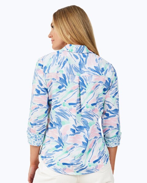 Foxcroft Lucie 3/4 Sleeve Tropical Paint Strokes Blouse