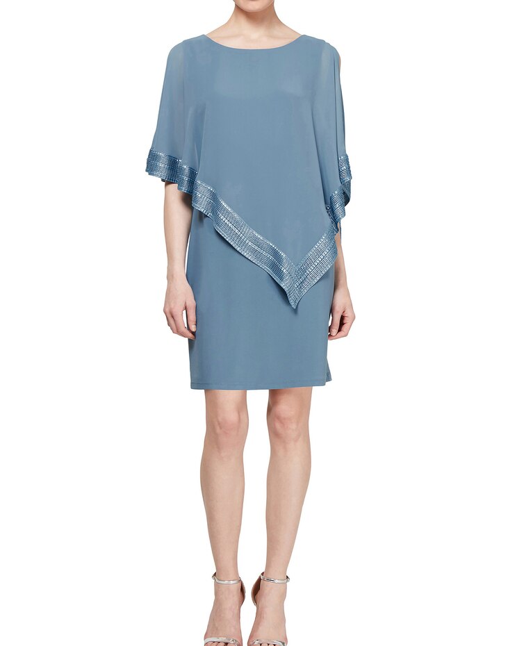 Foil Trim Asymmetrical Popover Cape Dress image number 1