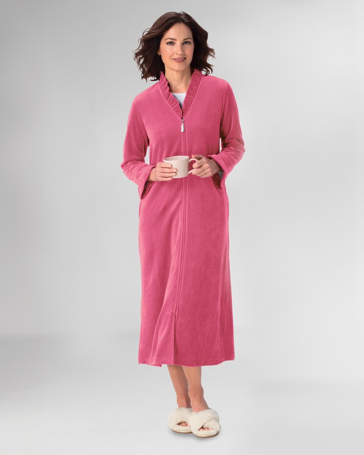 Velour Ruffle-Trim Zip Robe image number 1